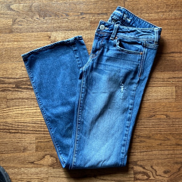 American Eagle Low Rise Slim Bootcut SZ 8 Long Stretch Dark Wash, 2010 Cool EUC - Picture 2 of 14